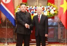越共中央總書記、國家主席阮富仲會見朝鮮最高領導人金正恩。（圖片來源：越南通訊社）