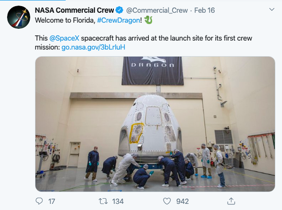 NASA：SpaceX將成首個送宇航員到空間站的私人公司