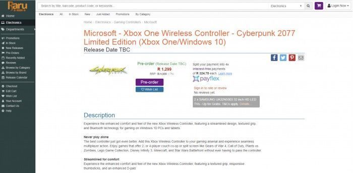 《賽博朋克2077》限量版Xbox One手柄泄露 售價約610元