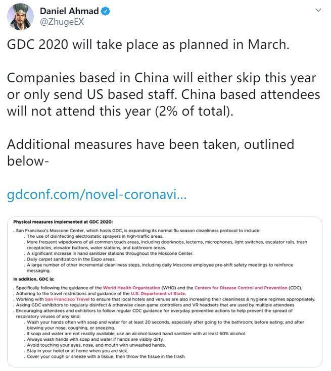 GDC 2020按計劃3月舉辦 中國廠商將不會參加