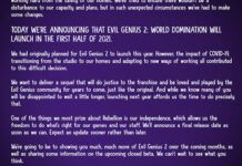 《邪惡天才2》受疫情影響宣布跳票 改為2021年發售