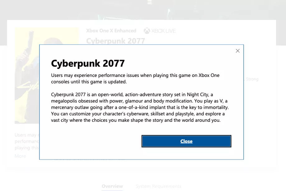 玩家在微軟數字游戲商店購買《賽博朋克2077》時會收到bug警告