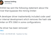 NVIDIA承認不小心破解RTX 3060挖礦限制 覆水已難收