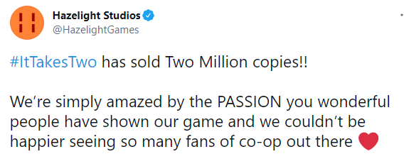 《雙人成行》銷量超二百萬份，工作室表示感謝