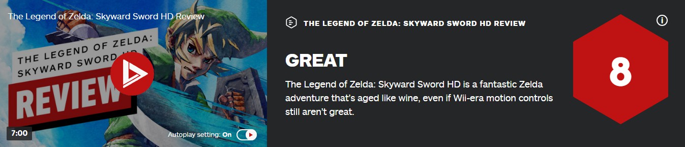 《塞爾達傳說 天空之劍HD》IGN 8分 醇如老酒的冒險奇譚