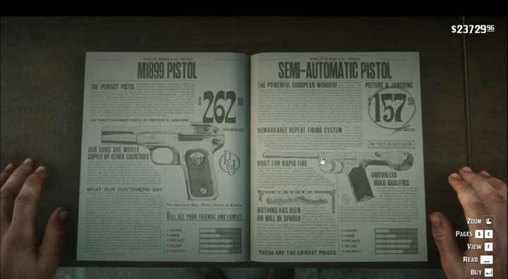 玩家在二手書店淘到《荒野大鏢客2》中槍店目錄書