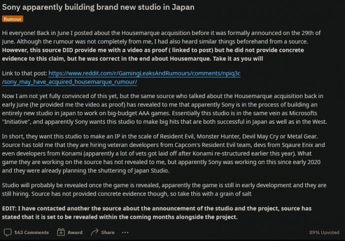 傳聞：索尼正在日本建立全新工作室 開發比肩《惡靈古堡》的3A遊戲