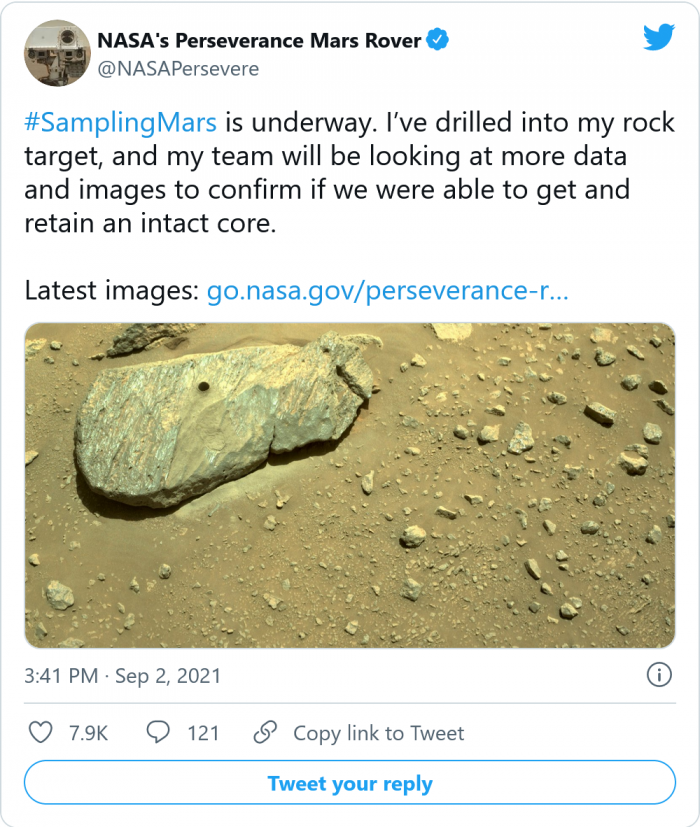 NASA還不確定「毅力號」是否獲得了第一個岩石樣本