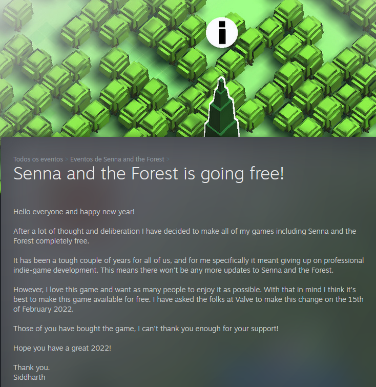 《塞納與森林》開發者宣布停止更新 四款遊戲將免費