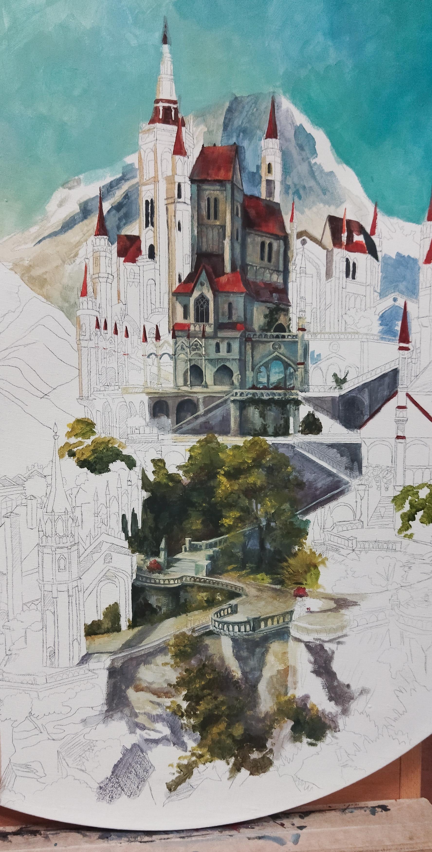 美女手繪《巫師3》鮑克蘭宮殿：色澤明麗，細節逼真