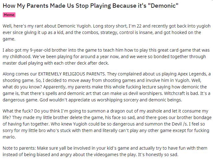 玩家被禁玩《遊戲王：大師決斗》 父母認為這是「惡魔的遊戲」