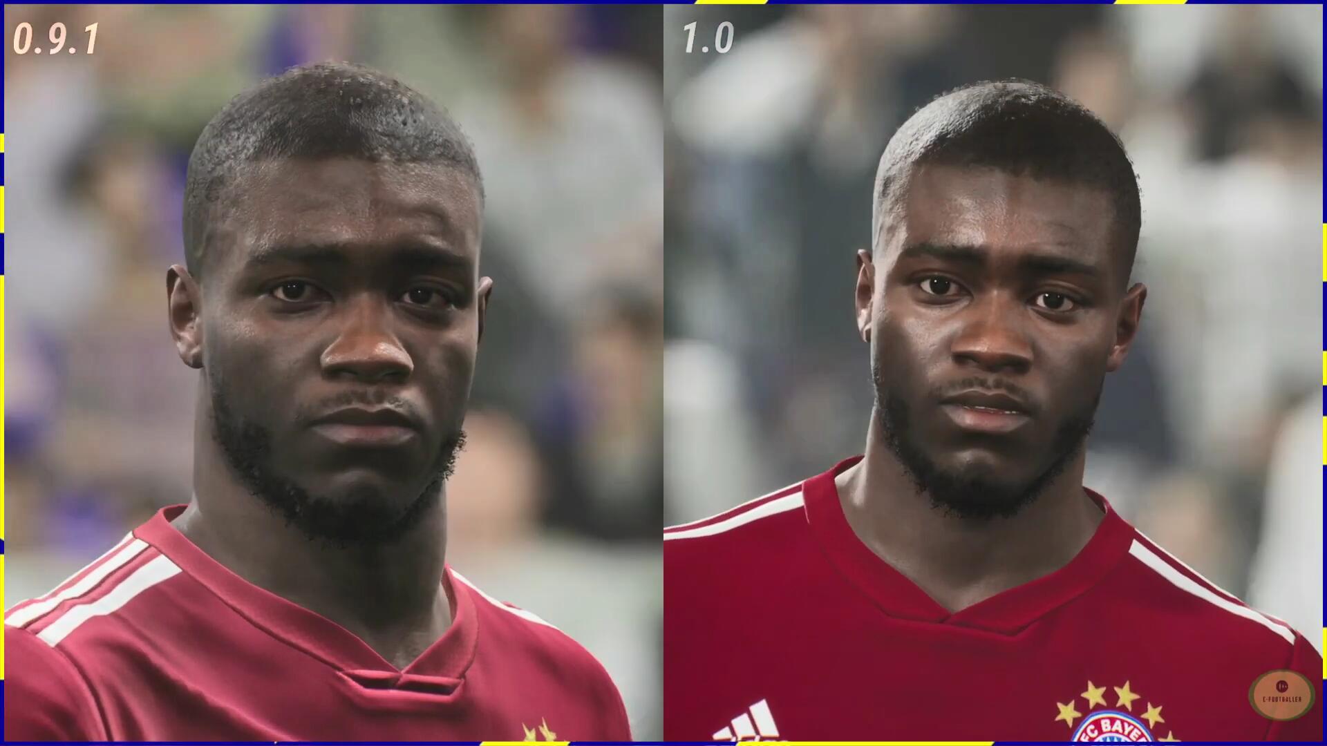《實況2022》1.0更新後球員面部表情對比：提升明顯