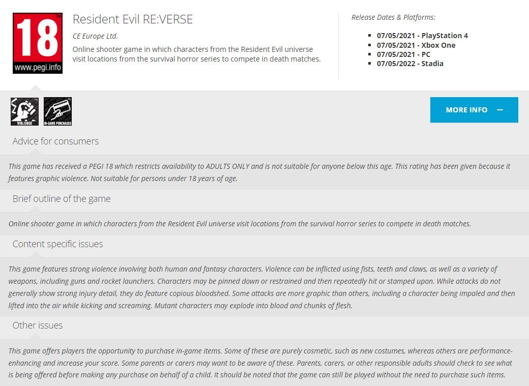 《惡靈古堡Re:Verse》獲得評級除PC主機平台還推出Stadia