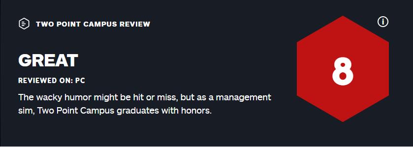 經營模擬新作《雙點校園》IGN評分出爐：8分好評