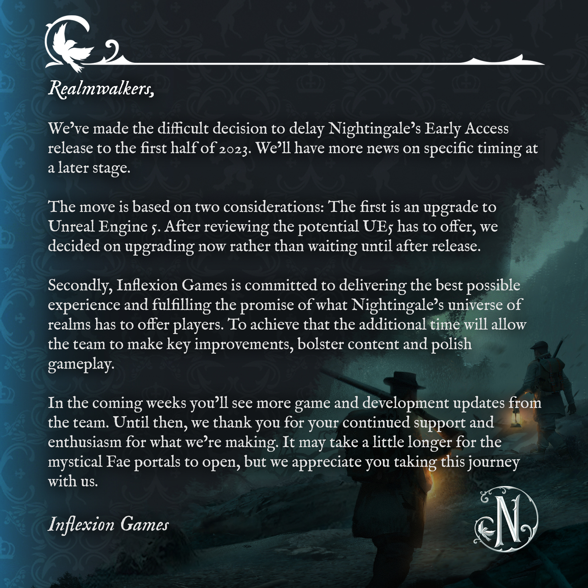 生存冒險遊戲《夜鶯》宣布跳票 將升級至虛幻引擎5