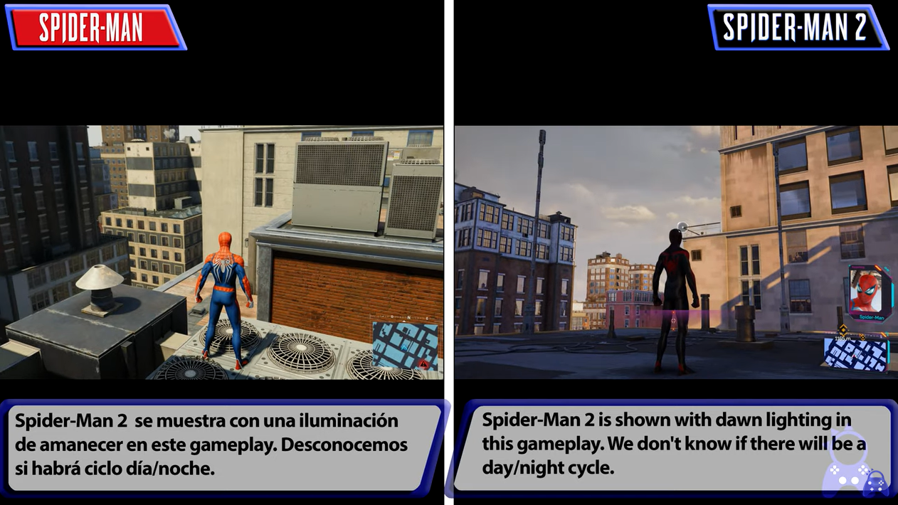 《漫威蜘蛛人2》與《漫威蜘蛛人重製版》畫面對比